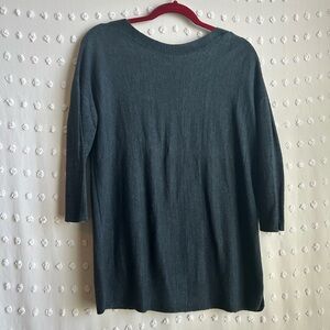 J. Jill Linen Blend 3/4 Sleeve Lightweight Sweater Sz L Charcoal Gray‎